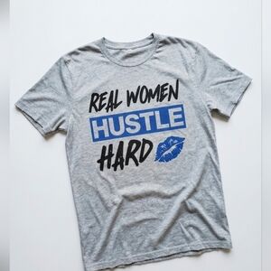 Gray Graphic Tee with Blue Print